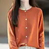 Cardigã de Malha de Algodão Feminino Simples Suave Gola Redonda Botão Solto Temperamento Sweater Redutor de Idade Peça Externa Top