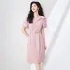 2506910-Lujo Silencioso Único Elegante Vestido Decorado con Lazo Estilo Dorado Nanyou Verano Falda que Cubre Cintura y Cadera