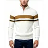 Suéter de punto base casual de moda para hombre, con cremallera media y cuello alto, bloqueo de color a rayas, comercio exterior transfronterizo de Amazon para otoño e invierno