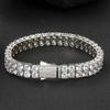 Pulsera de Moda Marca Ins Hip-Hop para Hombre 5mm Doble Fila Diamante Completo Zircón Pulsera Cadena Hip-Hop Hebilla de Resorte Cadena de Tenis para Hombre