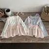 Camiseta interior de manga larga con cuello de volantes para bebé, estilo INS, para niñas, con sobreposición de lunares y falda con tirantes