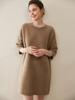 Suave y Ceroso~ Estilo Coreano Suéter 100% Cachemir Puro para Mujer Cuello Redondo Manga Tres Cuartos Longitud Media Vestido de Punto Holgado para Base