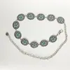 Cadena de Cintura Bohemia Tallada de Turquesa Sintética para Mujer Versátil Decorativa Retro de Metal Estilo Étnico
