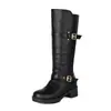Botas Femininas Tamanho Grande 40-45 Comércio Exterior Transfronteiriço Outono/Inverno Fivela de Cinto Salto Bloco Botas de Cano Alto Botas de Equitação
