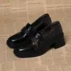 Mocasines Retro de Punta Cuadrada con Tacón Grueso, Nuevo Estilo Primavera y Otoño, Hebilla de Cuero Tejido, Estilo Francés Británico, Zapatos de Mujer de Tacón Medio con Corte Profundo