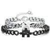 Conjunto de Cadena Cubana con Circonita Incrustada en Forma de Corazón para Pareja Anillo y Pulsera de Acero Inoxidable Lisos Regalo de San Valentín