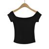 Top Sexy de un Solo Hombro Estilo Americano 2026 Verano Nuevo Corto sin Hombros Ajustado Camiseta de Manga Corta para Mujer