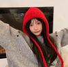 Gorro de lana con cordones para mujer, bonito y dulce gorro de Caperucita Roja para otoño e invierno, tejido, estilo coreano, cálido y combinable, a la moda.