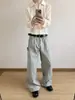 Jeans de Mezclilla Lavada con Salpicaduras de Tinta Cross-Border 2026 para Hombre, Corte Recto Holgado Vintage, Pantalones de Trabajo de Pierna Ancha Fluidos