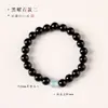Pulseira de Contas Redondas de Obsidiana Série Aquamarine, Simples e Versátil, Pulseira de Obsidiana Prateada com Cristais emendados Estilo Chinês para Homens e Mulheres