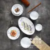 Juego de Cuencos de Arroz de Porcelana Azul y Blanco de Alta Temperatura Bajo Esmalte Cerámico, Cuenco de Fideos Doméstico Estilo Chino, Plato con Patrón de Sombra de Bambú