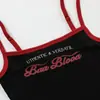 Camisole Vest Redondo Hot Girl para Mulheres, Retro Americano Color-Blocking com Letras Ins e Bojos, Top para Usar por Cima no Verão