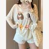 Camiseta de Manga Larga con Estampado de Perros y Cuello en V, Estilo Casual para Mujer, Verano 2026, Prendas Exteriores Ligeras, Top con Protección Solar, Camiseta Básica