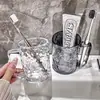 Vaso Transparente para Enjuague Bucal con Patrón de Glaciar de Lujo Ligero, Adecuado para Uso Doméstico, Vaso para Cepillarse los Dientes para Dormitorios de Estudiantes, Vaso de Lavado para Parejas, Alto Valor Estético con Asa
