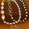 Colar de corrente OT com pérolas e pedras de diamante, oval, vintage, uma corrente de clavícula delicada e única, uma joia luxuosa e discreta.