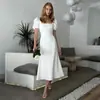 Vestido Curto de Manga Curta com Decote Quadrado Transfronteiriço, Estilo Europeu e Americano, Novo Modelo de Verão 2025, Vestido Elegante de Manga Bufante Slim Fit