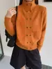 Cárdigan de Punto Retro Versátil de Doble Botonadura de Cuello Alto para Mujer, Nueva Moda Otoño e Invierno Suéter Abrigo Holgado de Color Sólido con Cuello Alto