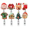 Porta credencial retráctil de acrílico con shaker navideño Carrete retráctil para credencial de árbol de Navidad con clip de cocodrilo giratorio