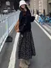 Falda Floral Negra Francesa para Mujer Verano 2025 Nueva Falda de Cintura Alta Adelgazante que Cubre la Cadera Falda de Cintura Alta de Corte A de Longitud Media