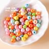 Pulsera de cuentas acrílicas con forma de emoticono de colores, con agujero recto, hecha a mano, para hacer tú mismo, para collar y cadena de teléfono móvil.