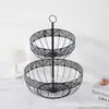 Bandeja de Frutas de Ferro de Camada Dupla Transfronteiriça Bandeja Portátil para Armazenamento de Frutas Secas e Lanches Rack Drenador de Frutas e Legumes de Cozinha Cesta Criativa para Frutas e Legumes