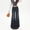 Jeans acampanados vintage no ajustados para mujer, elásticos, adelgazantes, de pierna recta, pantalones de campana holgados