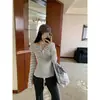 Camiseta Feminina Manga Longa Gola Peter Pan Estilo Doce Francês Slim Fit, Nova Blusa de Outono Slim com Meio Botão