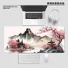 Mouse Pad Popular da Amazon Estilo Antigo Paisagem, Tapete de Mesa Extra Grande, Mouse Pad Flor de Cerejeira Pintura a Tinta Japonesa com Bordas Costuradas para Uso no Escritório