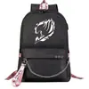 Mochila escolar USB de dibujos animados transfronteriza de cola de hadas para jóvenes de primaria y secundaria, mochila casual con cinta para hombres y mujeres
