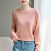 Suéter tejido casual de lana aterciopelada con cuello redondo y manga larga para mujer, camisa base holgada y fina, nuevo top de otoño e invierno