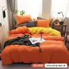 Funda de almohada con bolsillo, funda nórdica de tela cepillada de color liso, juego de tres piezas transfronterizo, funda nórdica de plumón, ropa de cama textil para el hogar de fibra ultrafina