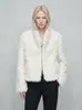 Abrigo Corto Blanco de Piel Sintética Estilo Europeo y Americano para Mujer, Nueva Moda de Invierno, Hecho a Medida, Engrosado, Cálido, con Cuello Grande de Piel