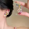 Dopamina Coloridos Completos de Diamante Diseño Floral Versátiles Pendientes Ear Cuff Pendientes Integrados Diseño de Nicho Accesorios para Oreja