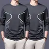 Camiseta deportiva casual para hombre de manga larga con estampado, moderna para adolescentes, adecuada para todas las estaciones, cuello redondo, top básico de manga larga