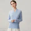Suéter Base Feminino Gola V Cruzada Cashmere Outono Inverno Novo Estilo Design de Furos Bainha Emagrecedor Pulôver Tendência