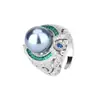 Anillo de Joyería con Perla y Montura de Cobre, Chapado en Oro, Calcedonia Verde Imitación Natural, Perla Blanca Australiana, Estilo de Corte, Diseño Vintage de Alta Gama para Mujer
