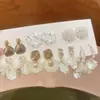 Conjunto de Dez Brincos Pingente Flor de Pérola Agulha de Prata e Diamante, Brincos Modernos e Versáteis, Brincos Retro de Luxo Leve para Mulheres
