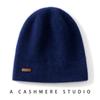 Gorro de Punto para Mujer Cachemira Pura Otoño e Invierno Color Sólido Cachemira Cálido Simple Moda Versátil Azul Marino Talla Única