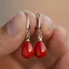 Brincos de pérolas de prata esterlina S925, brincos longos de noiva vermelhos para mulheres, joias simples e elegantes para orelha