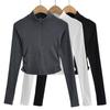 Otoño LB2083-23 Nueva camiseta de manga larga con cuello alto, plisada, entallada y cintura con media cremallera de estilo europeo y americano