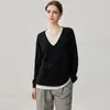 26 Otoño Invierno Nuevo Bloque de Color Doble Capa Cuello en V Falso Dos Piezas Suéter de Cachemir Ropa de Punto para Mujer Holgado Versátil Capa Base