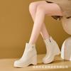 Botines de Tobillo de Cuero Genuino con Punta Redonda, Talla Pequeña, Suela Gruesa, Otoño e Invierno 2025, Nuevos, Plataforma Cuña, Versátiles, Tacón Súper Alto