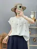 Blusa de Gasa de Doble Capa con Cuello de Encaje Bordado Floral Azul Artístico para Mujer, Top Holgado Casual Versátil con Mangas Acampanadas Ze1