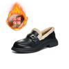 Mocassins de Couro Genuíno para Mulheres 2025 Inverno Novo Estilo Forrado com Lã Quente Bico Redondo Retrô Estilo Britânico Sapatos da Moda Sapatos Versáteis