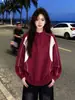 Sudadera de Patchwork con Bloques de Color, Media Cremallera y Cuello Alto, Estilo Callejero Individualista de Hong Kong, Otoño Invierno, Top Casual Versátil, ins