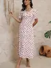 2026 Europeu e Americano Amazon Novo Vestido Estampado Decote V Manga Média Longo Fashion Casual Digitalmente Estampado Vestido Longo