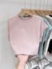 Playera de Manga Corta Antirreflejante para Mujer 2024 Verano Nueva Cuello Redondo Hombro Color Sólido Combinable Holgada Top de Manguita Vuelo Pequeña