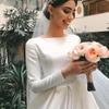 Comercio Exterior Amazon Vestido de Novia 2026 Novia Cuello Redondo Manga Larga Sencillo Retro Satín con Cola Vestido de Novia
