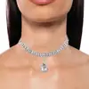 Collar con colgante de gota de agua cuadrado estilo europeo y americano para mujer, cadena de clavícula completa de cristal de diamante, collar con borla de personalidad y haz para mujer