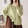 Suéter Retorcido de Cuello Redondo para Mujer 2025 Primavera y Otoño Nuevo Holgado y Versátil Suave Cera Hebilla Metálica Color Sólido Cardigan Jacket Tejido